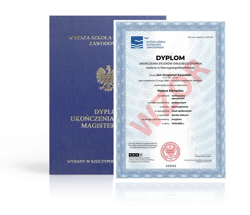 Dyplom ukończenia studiów magisterskich WSKZ wzór