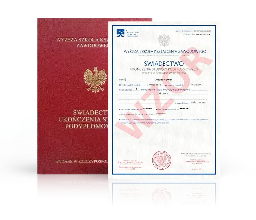 Świadectwo ukończenia studiów podyplomowych WSKZ wzór